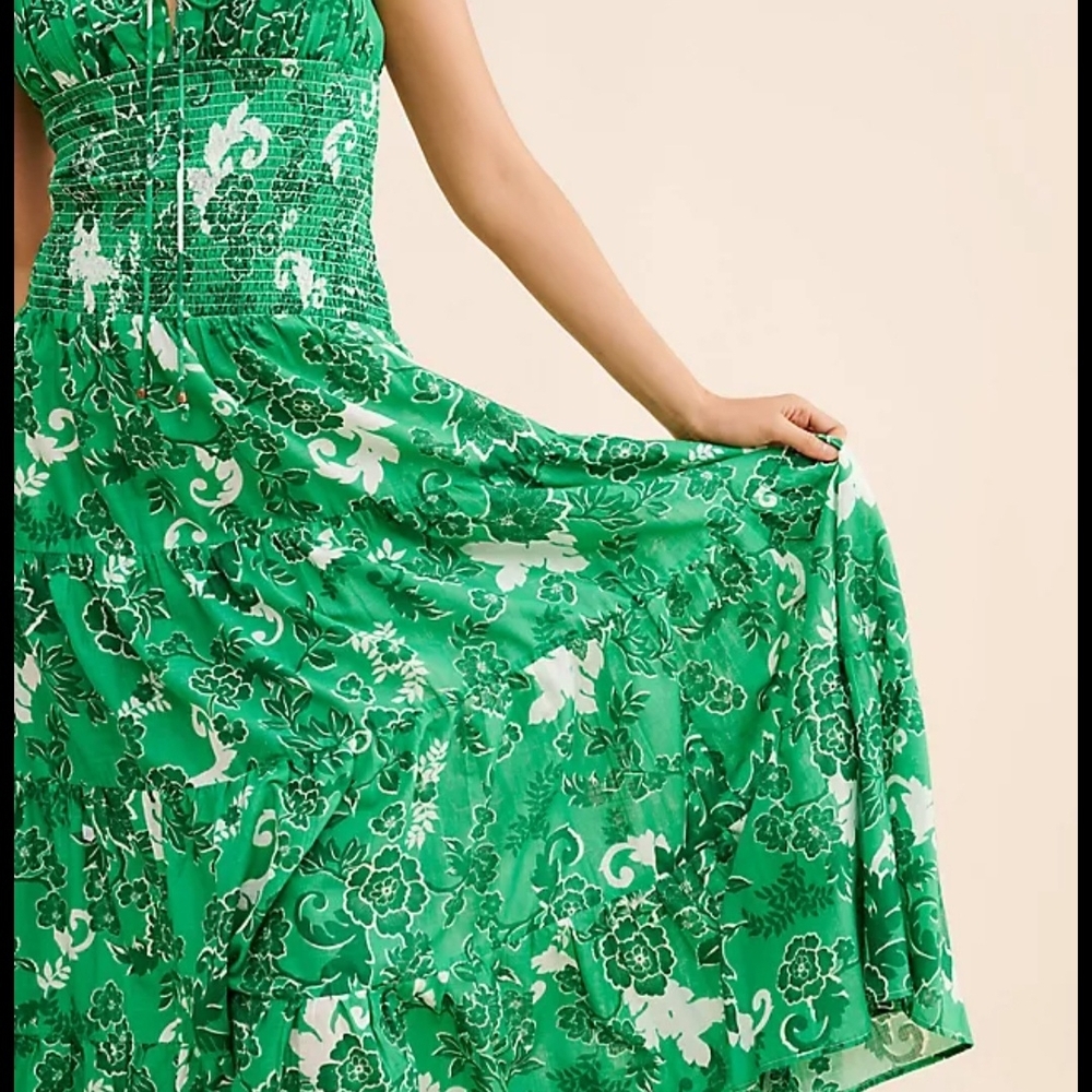 Anthropologie - SMOCKED DROP WAIST Green Dress - XL - Picture 4 of 6